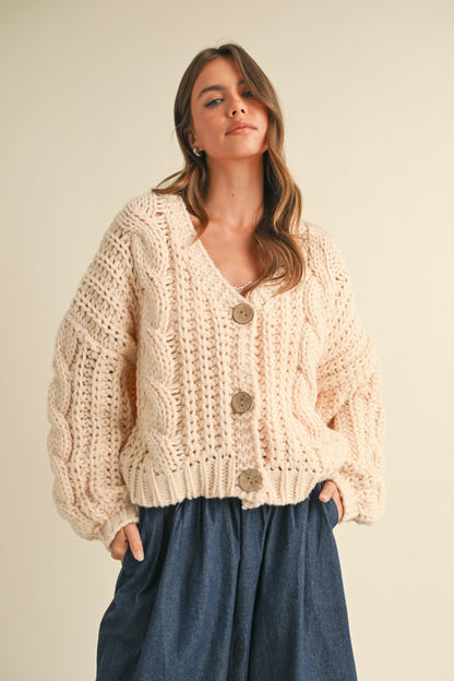 Cream Chunky Knit Oversized Cardigan