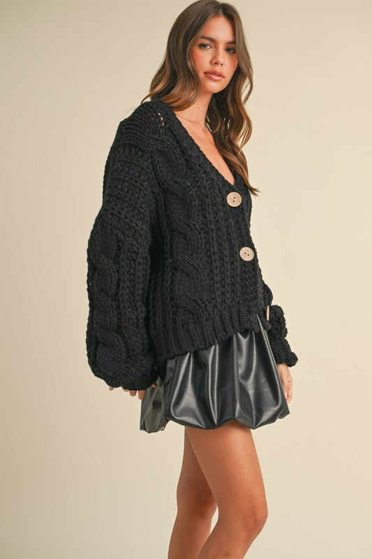 Black Chunky Knit Oversized Cardigan (Restock)