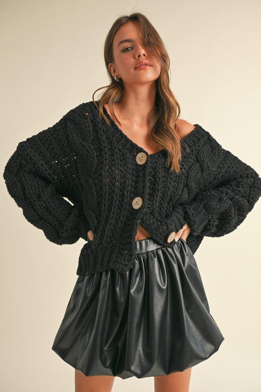 Black Chunky Knit Oversized Cardigan (Restock)