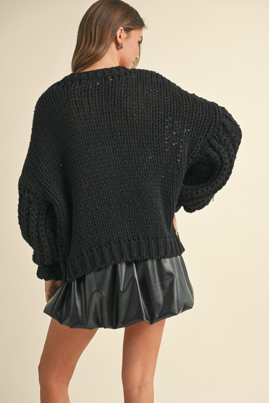 Black Chunky Knit Oversized Cardigan (Restock)