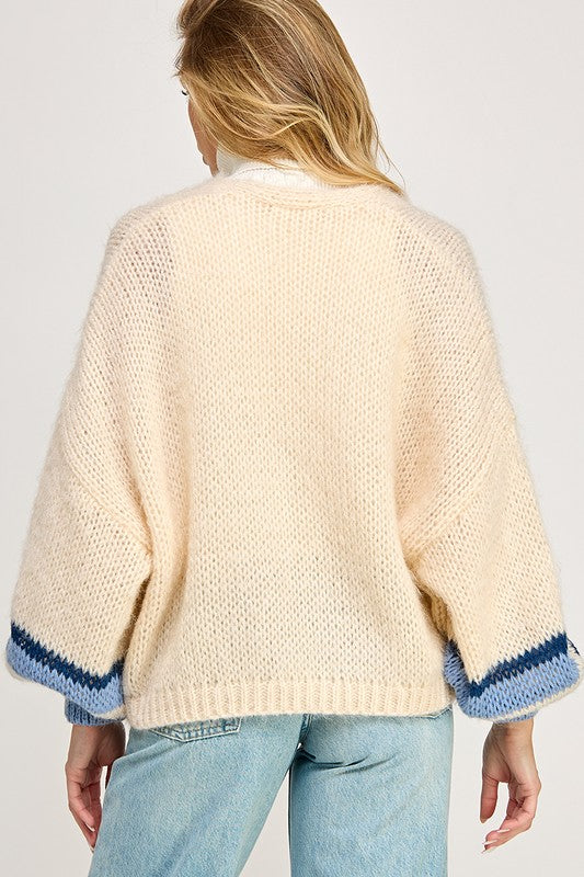 Blue Stripe Drop Shoulder Cardigan