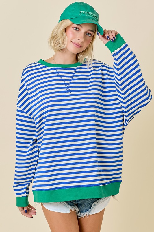 Khloe Blue/White/Green Stripe Top