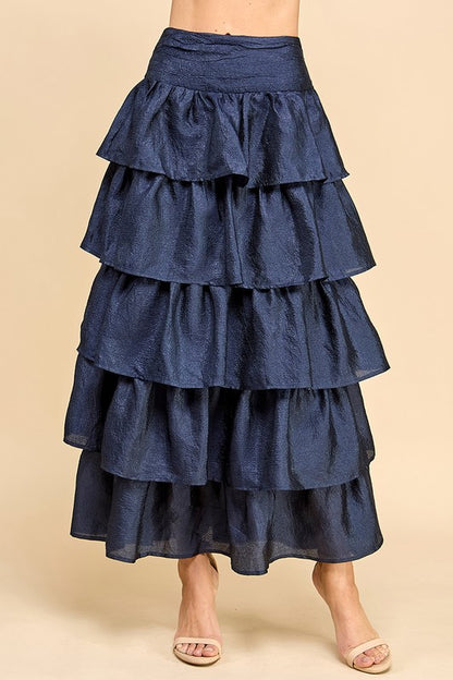 Navy Shimmer Ruffle Skirt Set