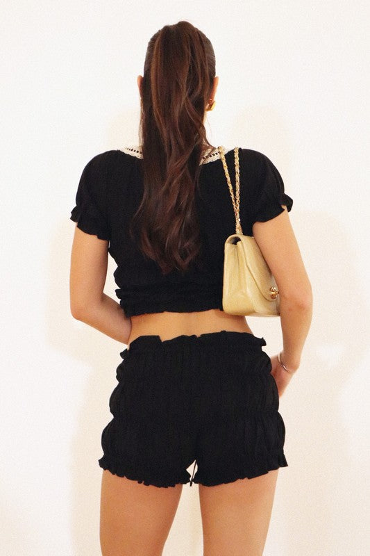 Black Crinkle Shorts Set
