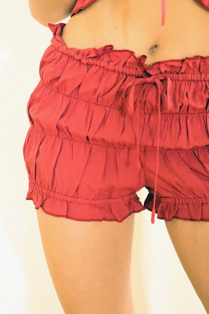 Wine Crinkle Shorts