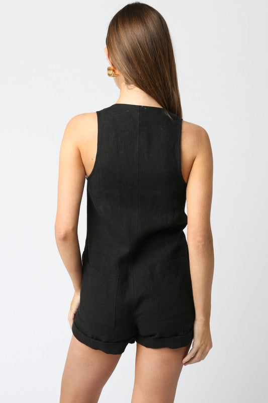 Elle Linen Romper (Black)