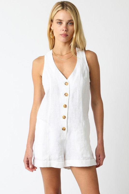 Elle Linen Romper (White)