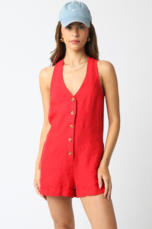 Elle Linen Romper (Red)