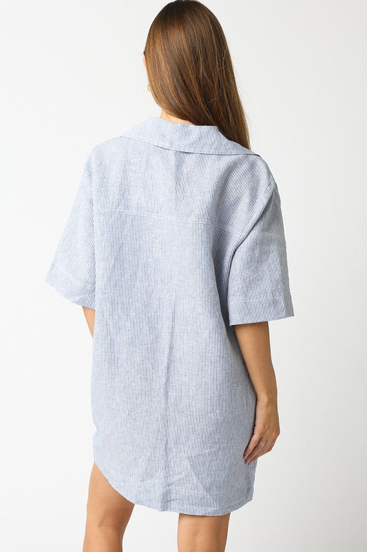 Blue Stripes Linen T-Shirt Dress (Restock)