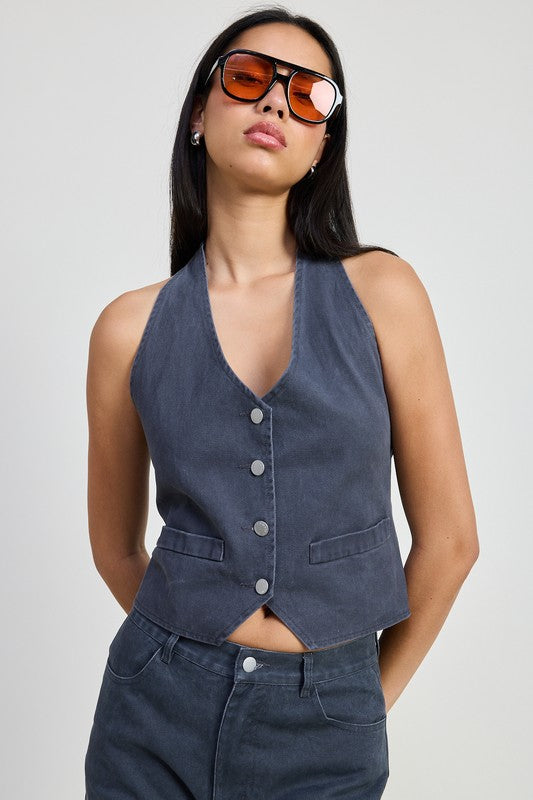 Vintage Blue Denim Halter Top