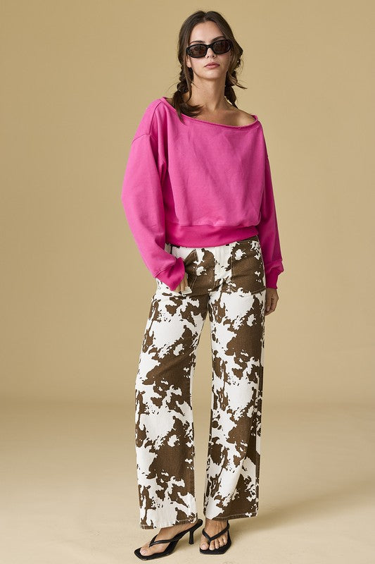 Hot Pink Off The Shoulder Sweatshirt