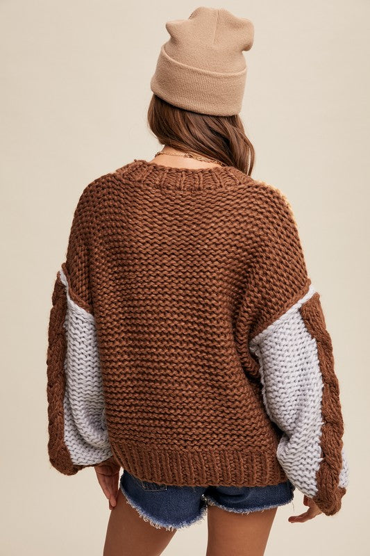 Crochet Chunk Knit Sweater (Taupe Multi)