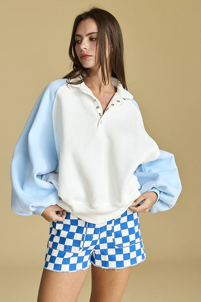 Blue Sleeve Snap Button Pullover