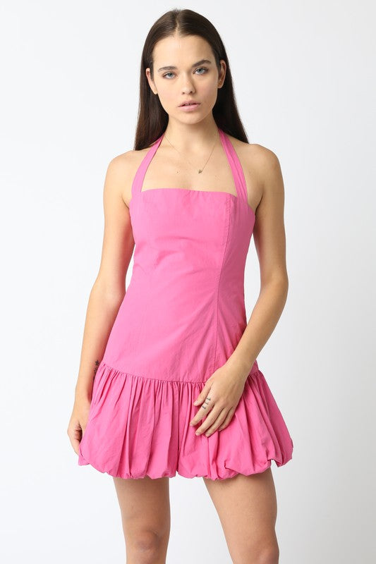 Hot Pink Spring Rose Mini Dress