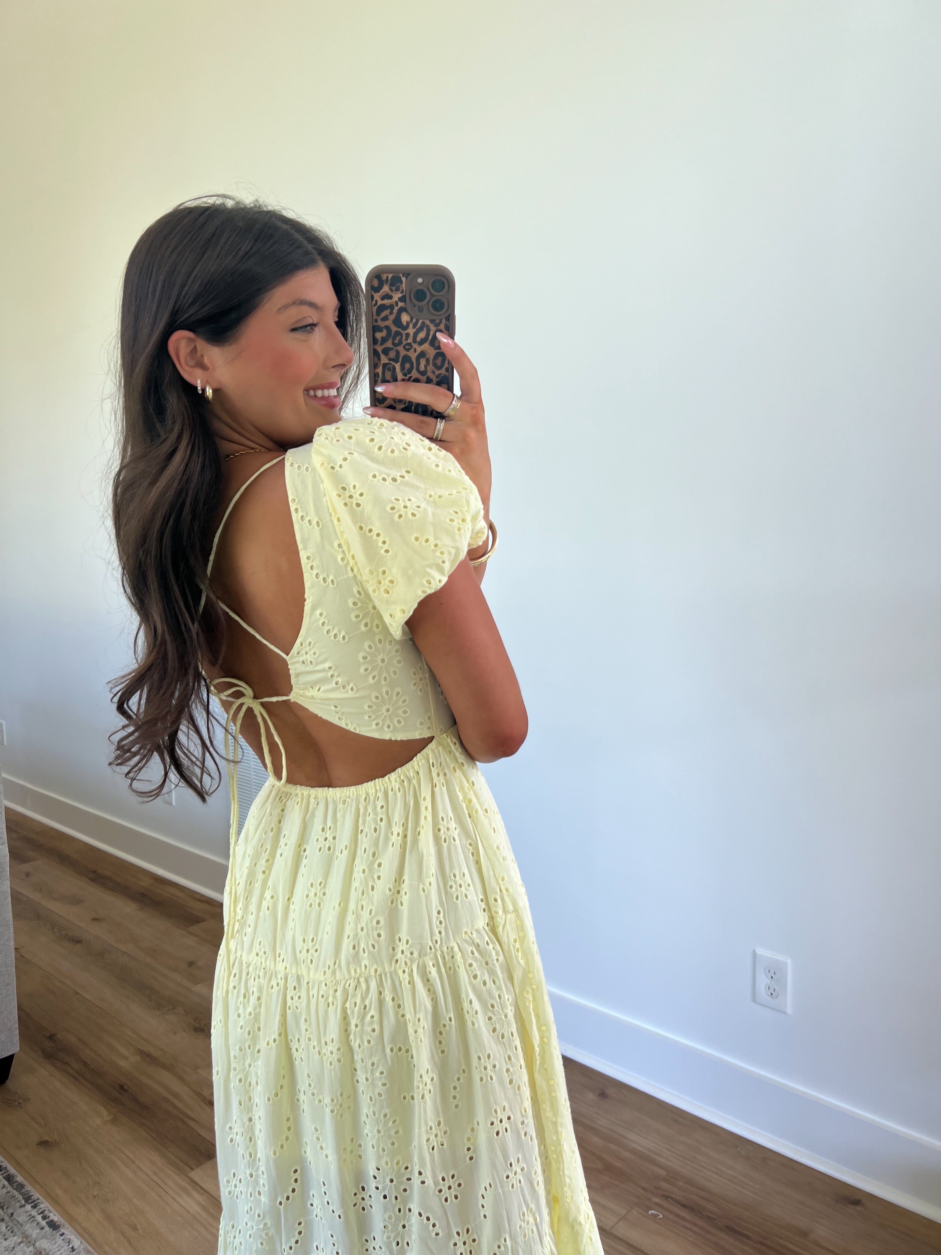 Sweetheart Eyelet Maxi Dress (Yellow)