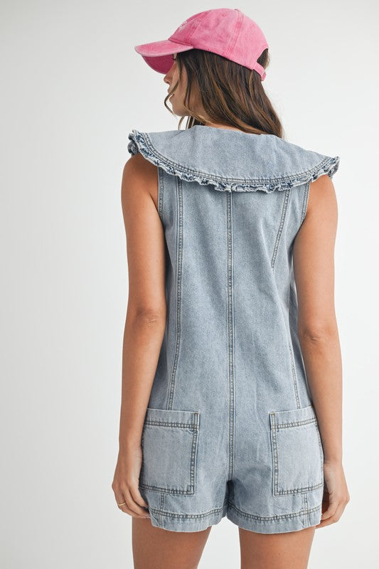 Collar Me Cute Romper (Light Denim)