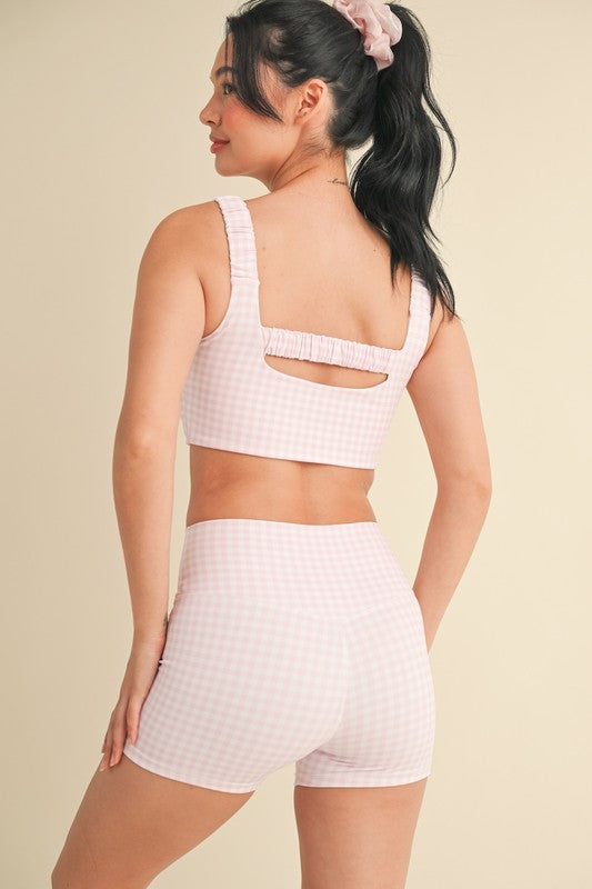Pink Gingham Scrunched Bra