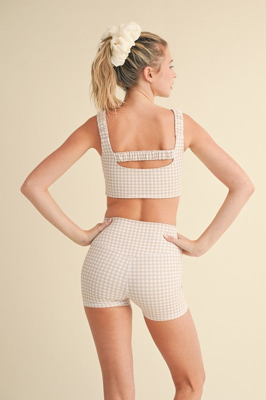 Beige Gingham Scrunched Bra