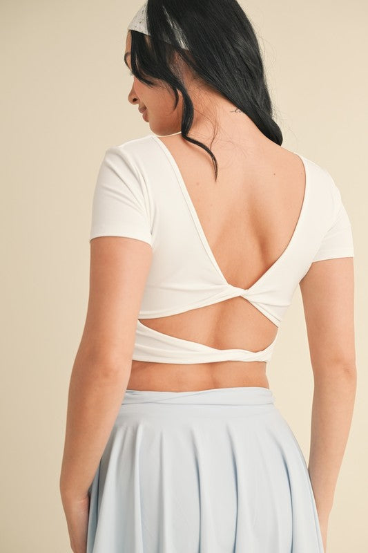 White Twist Back Cropped Tee
