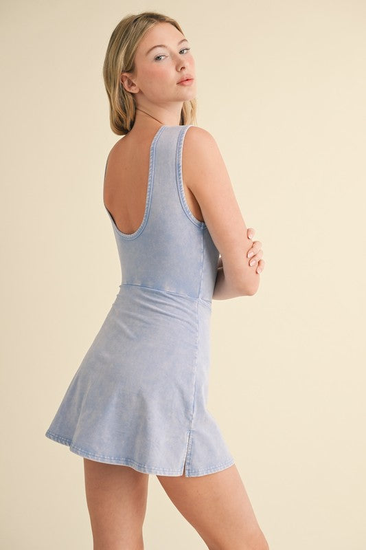 Mineral Wash Blue Wrap Athletic Dress