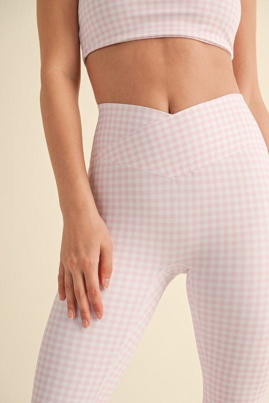 Pink Gingham High Waisted Cross Over Leggings
