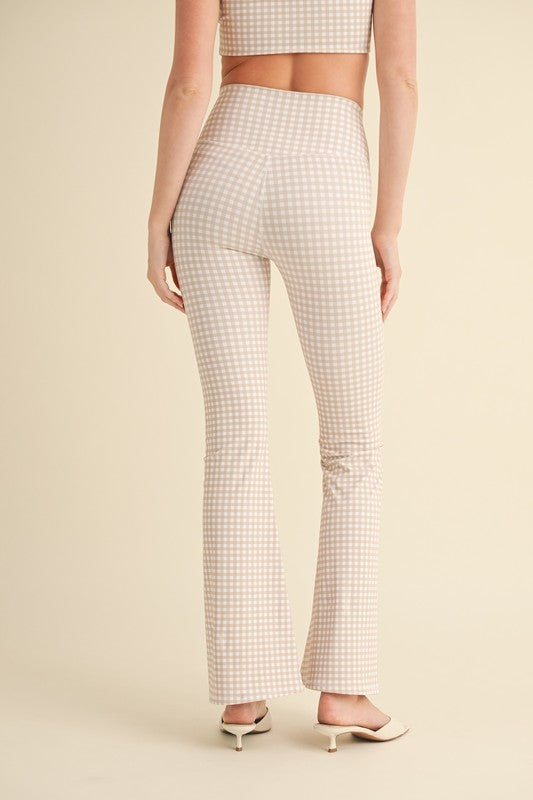 Beige Gingham High Waisted Cross Over Leggings