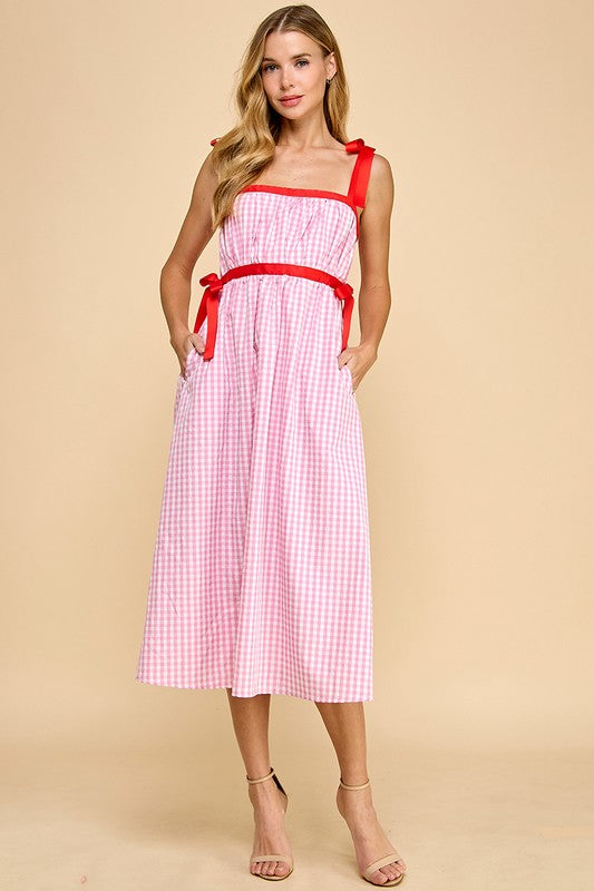 Pink/Red Plain Midi Dress
