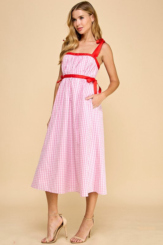 Pink/Red Plain Midi Dress