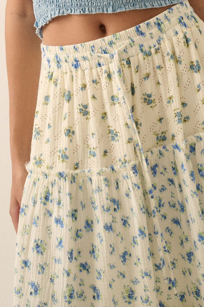 Pia Flower Field Maxi Skirt (Blue)(Restock)