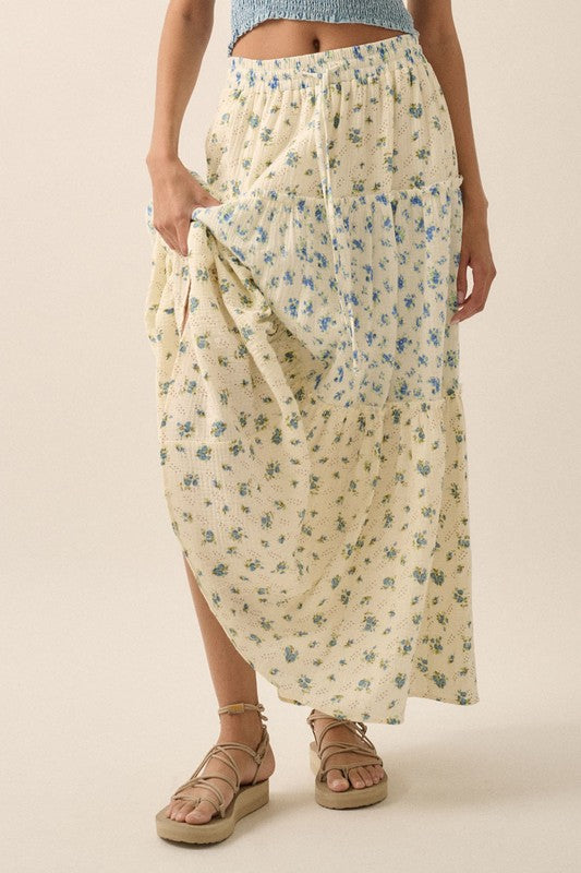 Pia Flower Field Maxi Skirt (Blue)(Restock)
