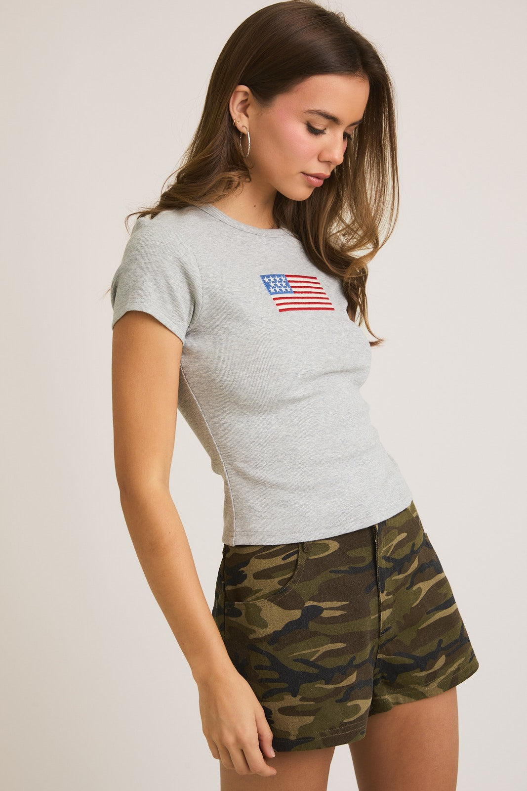 American Flag Baby Tee (Grey)