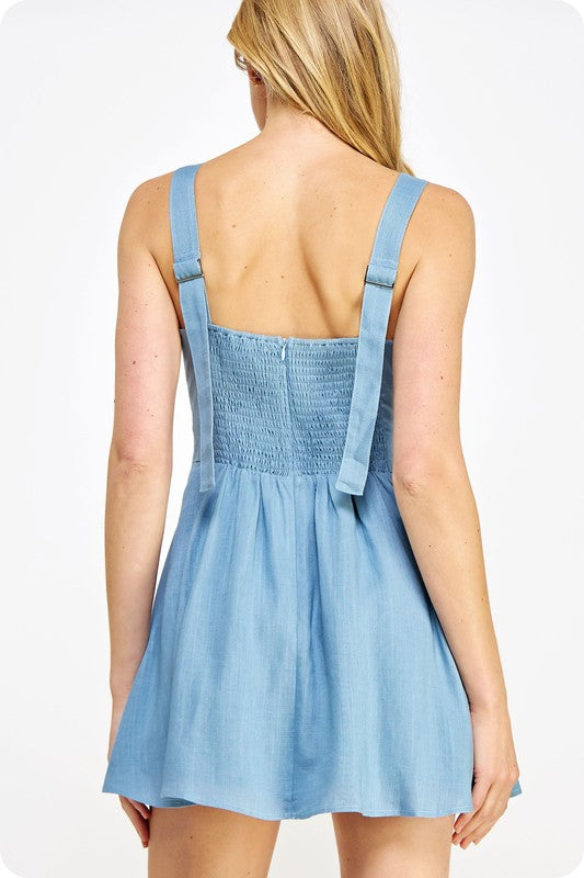 Blue Braid Linen Mini Dress
