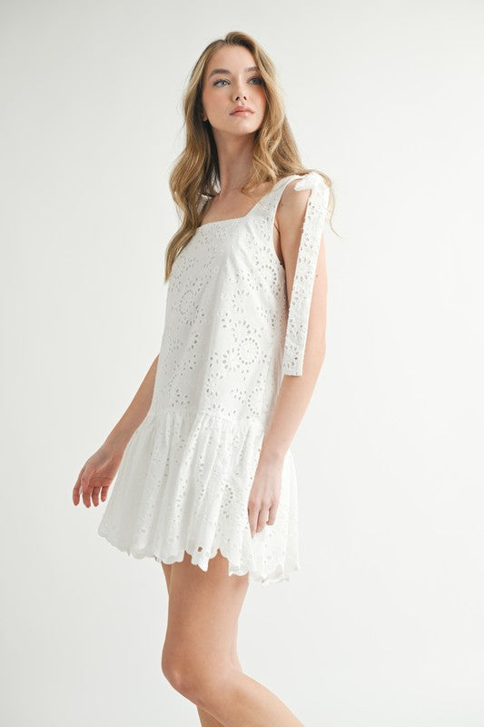 Mary Eyelet Mini Dress (White)