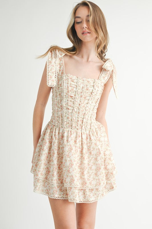 Vintage Core Mini Dress (Cream)