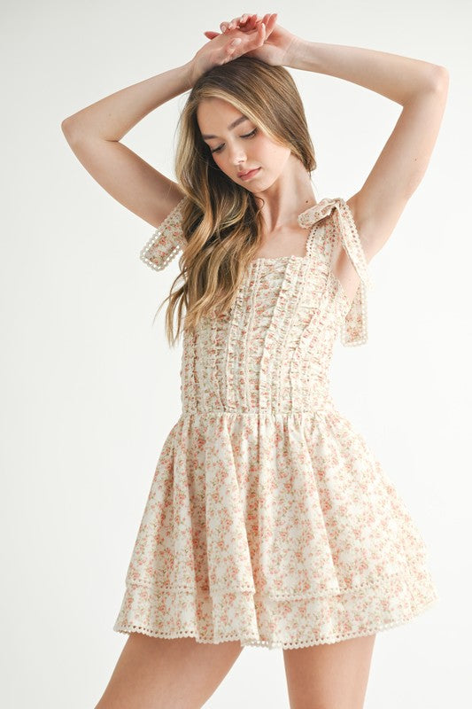 Vintage Core Mini Dress (Cream)