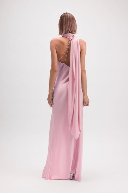 Wrapped in Satin Maxi Dress (Pink)