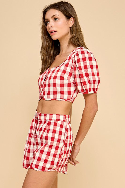 Carina Gingham Shorts Set (Red)