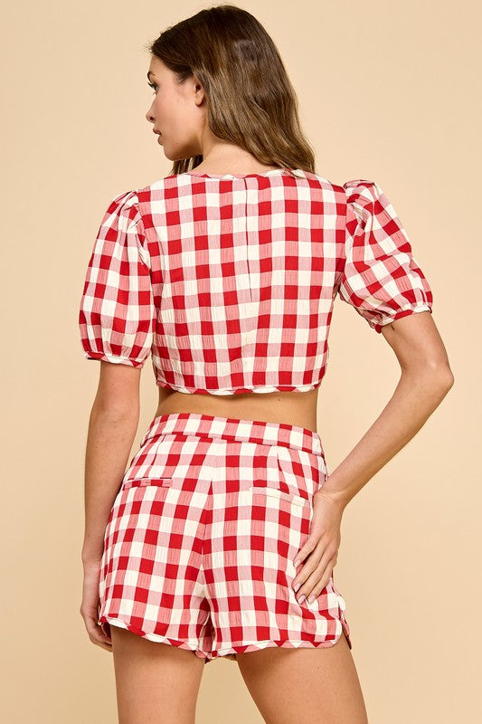 Carina Gingham Shorts Set (Red)