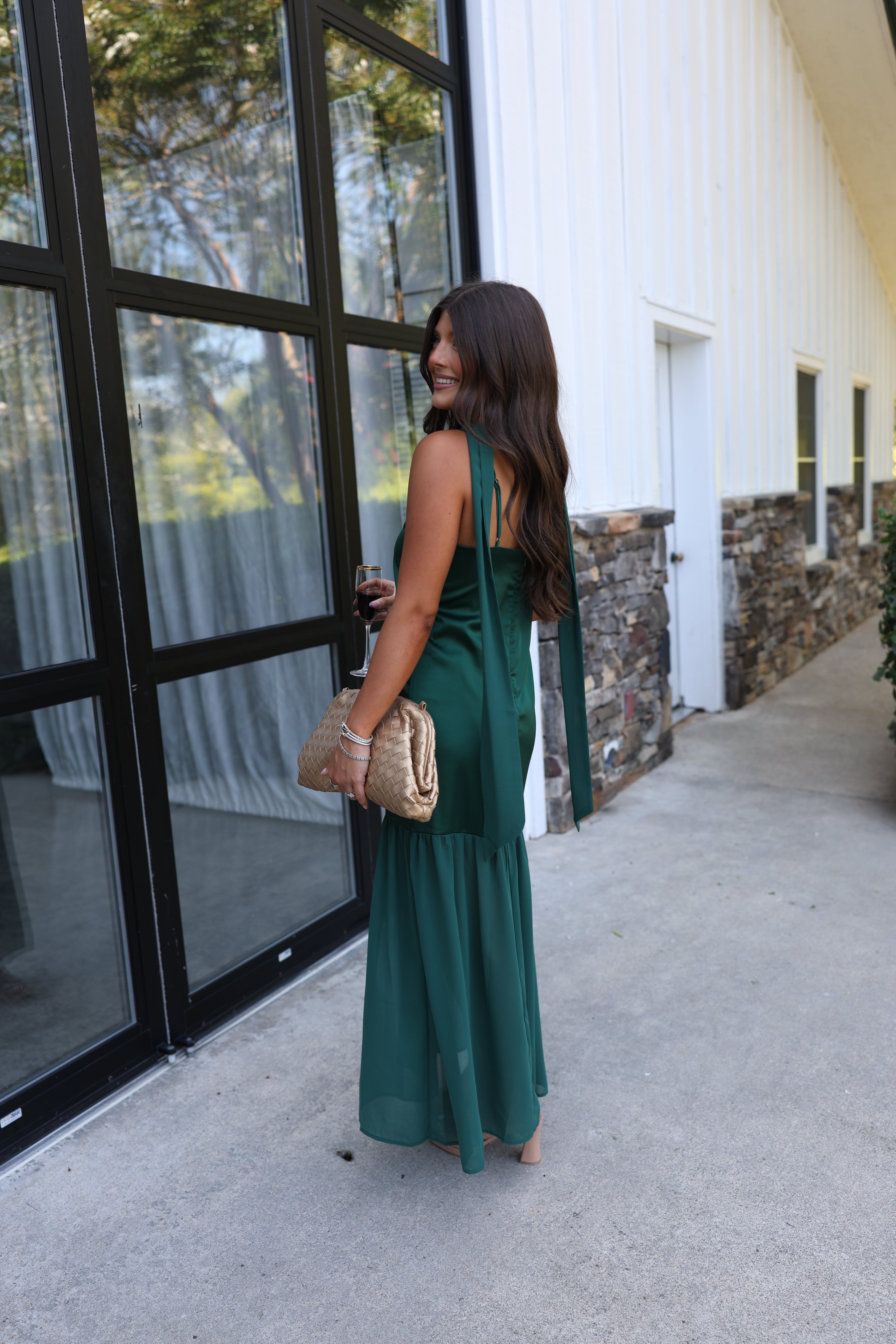 Satin To Sheer Maxi (Hunter Green)