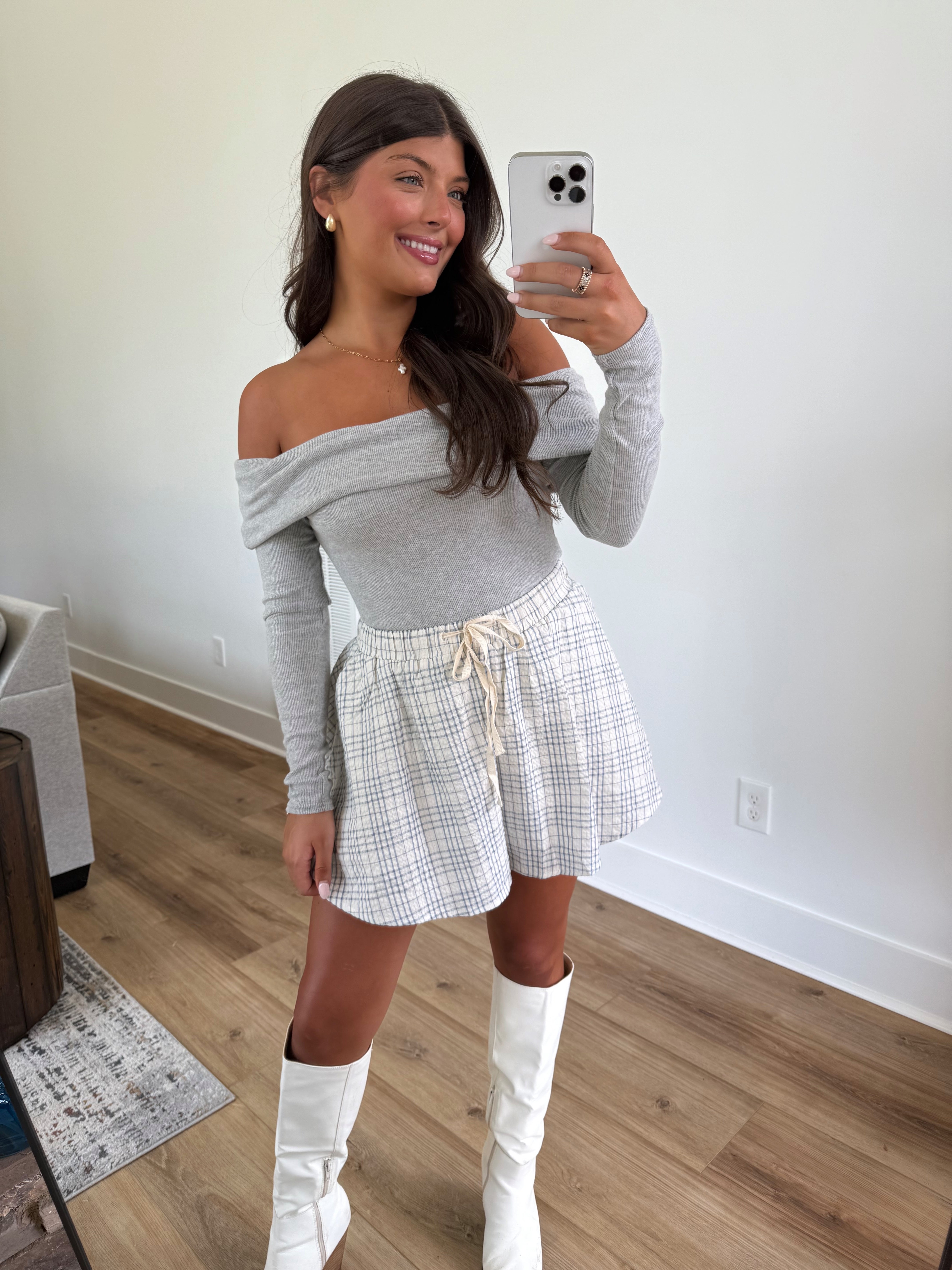 Grey Off-Shoulder Bodysuit