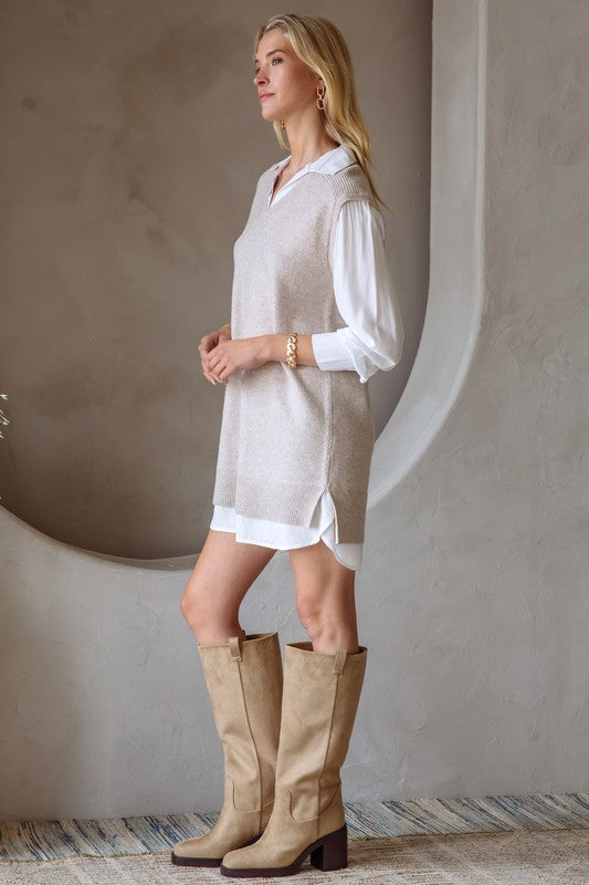 The Oatmeal Knit Vest Dress