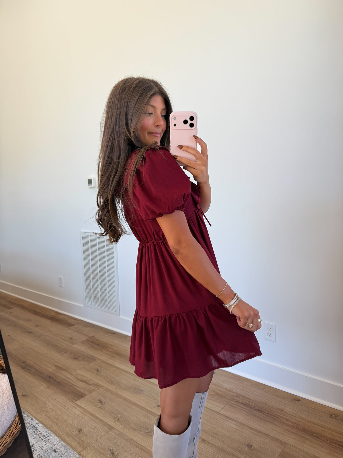 Seasons Greetings Ruffle Mini Dress