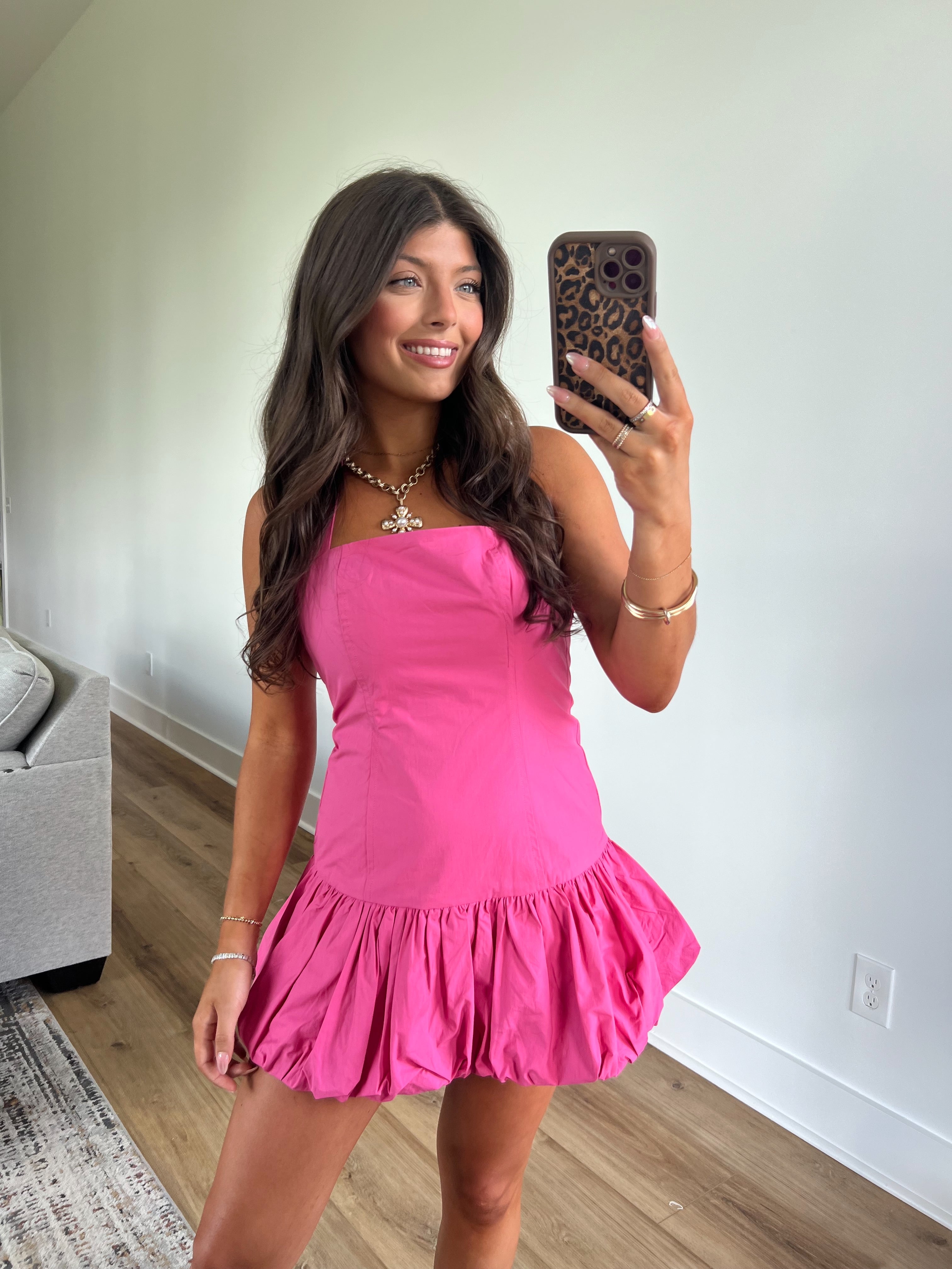 Hot Pink Spring Rose Mini Dress