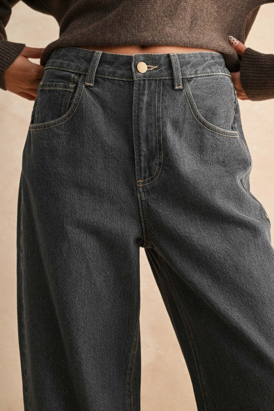 Washed Grey Cuffed Jeans