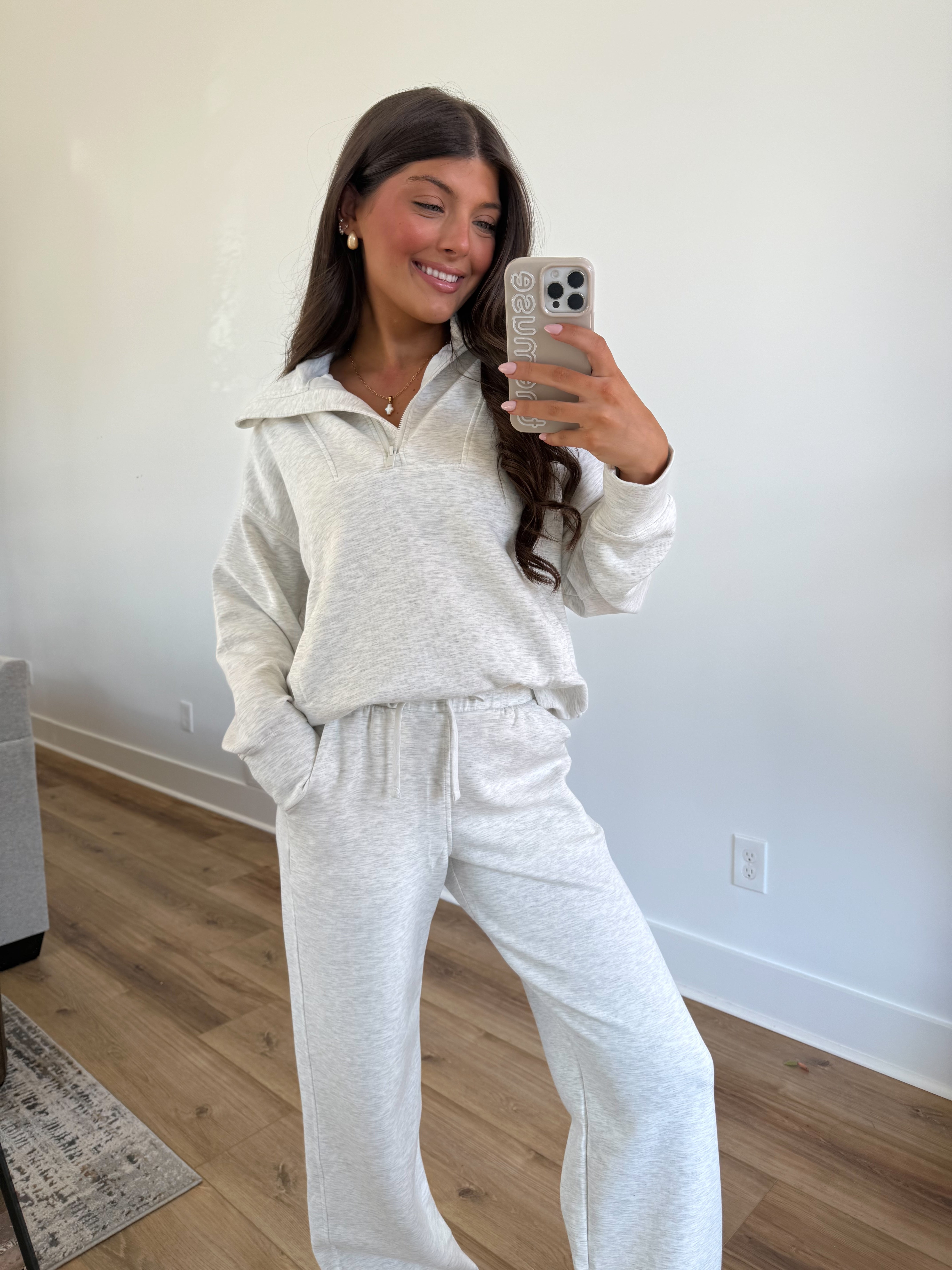 Butter Luxe Lounge Quarter Zip Set (Light Heather Grey)