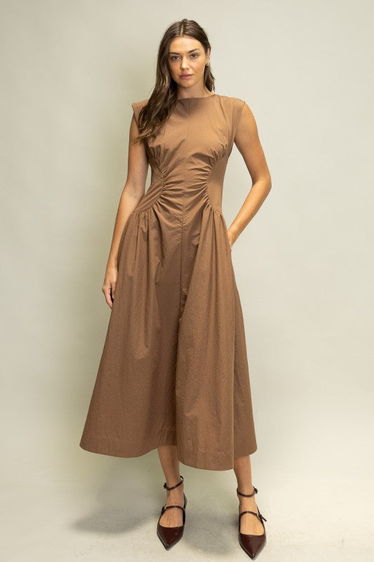 The Sienna Sculpt Dress (Brown)(PRE-ORDER (1-2 week)/ Restock)