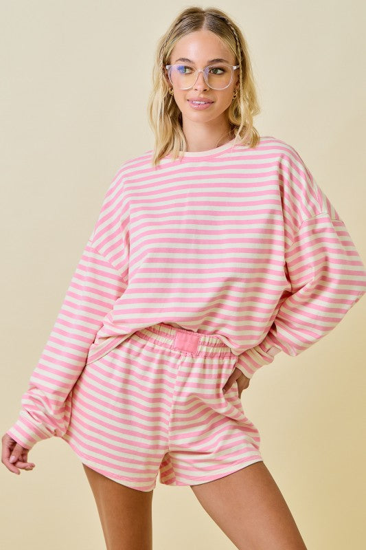 Strawberry Stripe Shorts Set