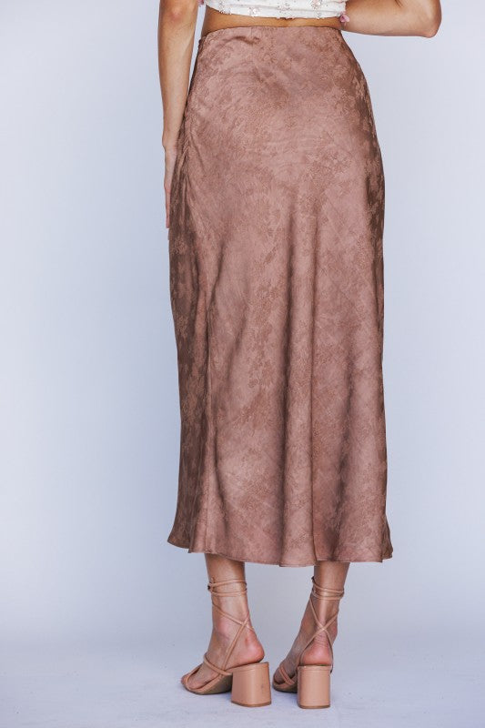 Brown Satin Floral Midi