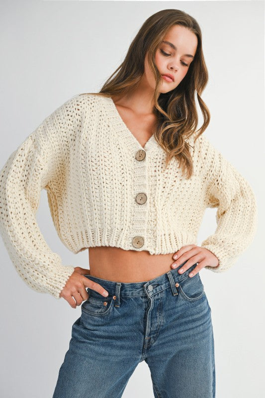 Cream Cropped Cardigan