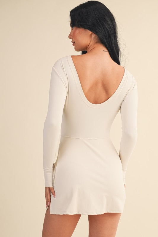 Cream Long Sleeve Wrap Romper